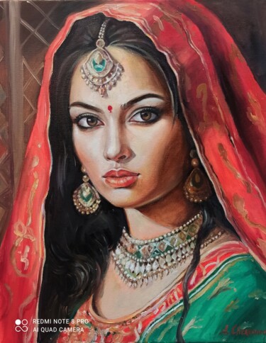 Painting titled "Joconde indienne" by Eugenie Ch., Original Artwork, Oil