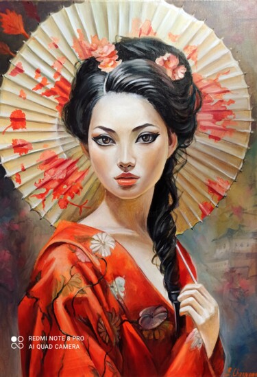 Peinture intitulée "Japonaise" par Eugenie Ch., Œuvre d'art originale, Huile