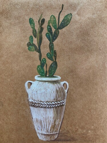 Zeichnungen mit dem Titel "Cactus" von Eugenie Eremeichuk, Original-Kunstwerk, Conté-Buntstifte
