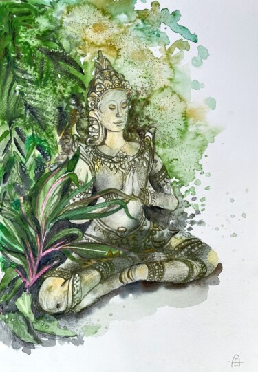 Desenho intitulada "Buddha Enlightenment" por Eugenie Eremeichuk, Obras de arte originais, Aquarela