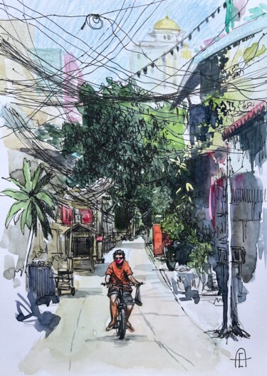 Σχέδιο με τίτλο "Bangkok" από Eugenie Eremeichuk, Αυθεντικά έργα τέχνης, Ακουαρέλα