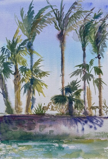 Rysunek zatytułowany „Palm trees 2” autorstwa Eugenie Eremeichuk, Oryginalna praca, Akwarela