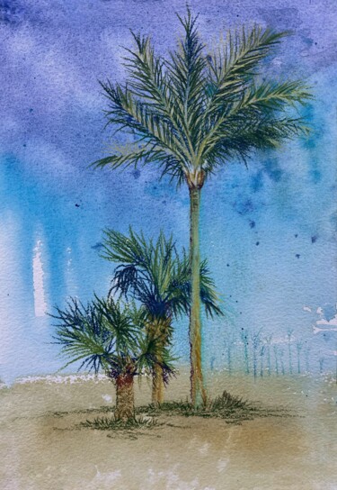 Tekening getiteld "Palm trees 3" door Eugenie Eremeichuk, Origineel Kunstwerk, Aquarel