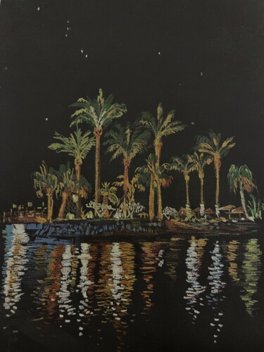 Desenho intitulada "Night shore" por Eugenie Eremeichuk, Obras de arte originais, Conté