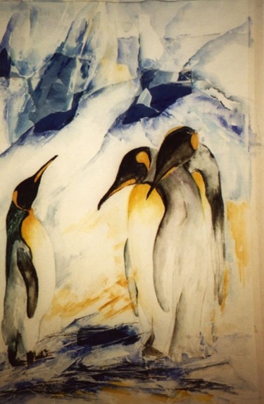 Schilderij getiteld "Drie Pinguins" door Eugenie Van Uden-Wolfs, Origineel Kunstwerk