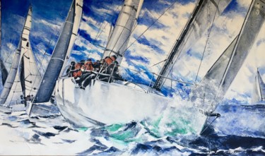 Pintura titulada "Scorcio di regata" por Eugenio Giaccone, Obra de arte original, Acrílico Montado en Otro panel rígido