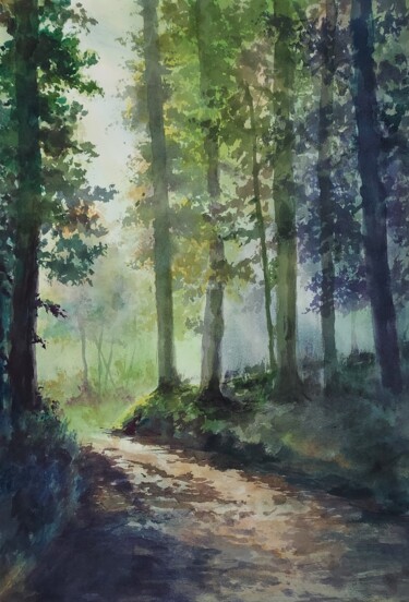 Peinture intitulée "Forest path" par Eugis Eidukaitis, Œuvre d'art originale, Aquarelle