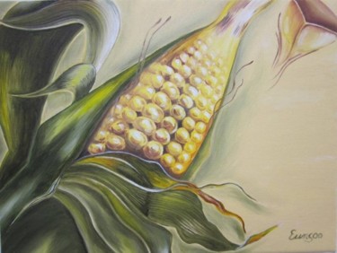 Painting titled "Corn" by Stella Park, Original Artwork, Oil