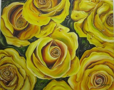 Painting titled "Yellow Roses" by Stella Park, Original Artwork, Oil