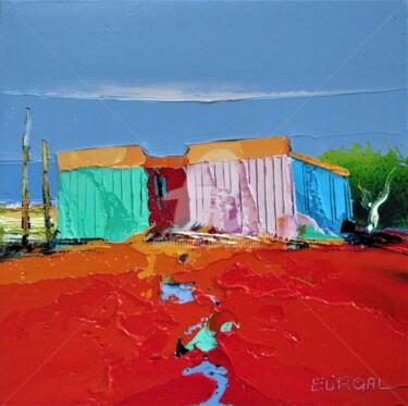Peinture intitulée "les cabanes" par Christian Eurgal, Œuvre d'art originale, Huile Monté sur Châssis