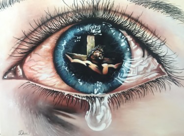 Schilderij getiteld "Mary’s tears" door Cezar Dron, Origineel Kunstwerk, Olie