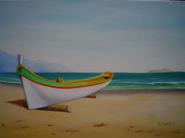 Painting titled "Barco  de pesca/Flo…" by Eusa Maciel, Original Artwork