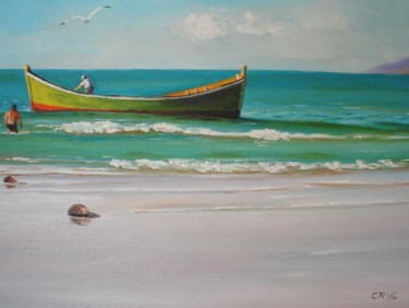 Pittura intitolato "Barco no Mar" da Eusa Maciel, Opera d'arte originale