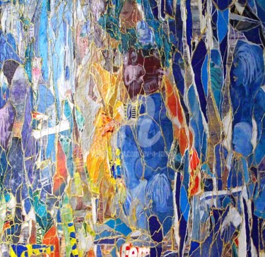 Collages intitulée "Bluethemusic.jpg" par Ev.A. Ramlot, Œuvre d'art originale, Collages Monté sur Autre panneau rigide