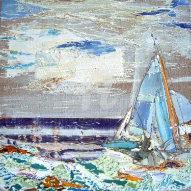 Collages titled "CatamaranBleu.jpg" by Ev.A. Ramlot, Original Artwork, Collages Mounted on Other rigid panel