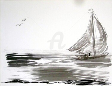 Painting titled "BATEAUX Oceane.jpg" by Ev.A. Ramlot, Original Artwork, Ink