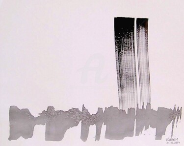 Peinture intitulée "NEW YORK twinsJour.…" par Ev.A. Ramlot, Œuvre d'art originale, Encre