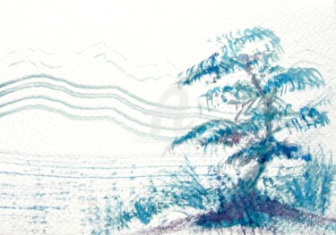 Peinture intitulée "arbreBleu.jpg" par Ev.A. Ramlot, Œuvre d'art originale, Aquarelle