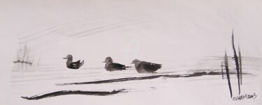 Painting titled "aufildeleau-3canard…" by Ev.A. Ramlot, Original Artwork, Ink