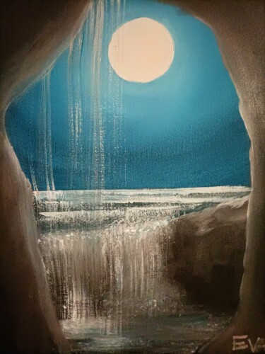 Painting titled "Super lune" by Eva Andre, Original Artwork, Acrylic Mounted on Wood Stretcher frame