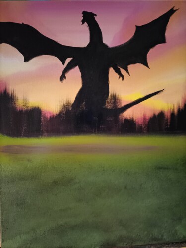 Картина под названием "Dragon" - Eva Andre, Подлинное произведение искусства, Акрил Установлен на Деревянная рама для носилок