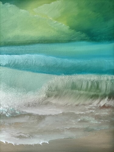 Malarstwo zatytułowany „La plage” autorstwa Eva Andre, Oryginalna praca, Olej Zamontowany na Drewniana rama noszy