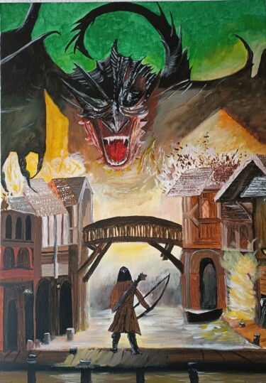 Painting titled "Smaug" by Eva Andre, Original Artwork, Acrylic Mounted on Wood Stretcher frame