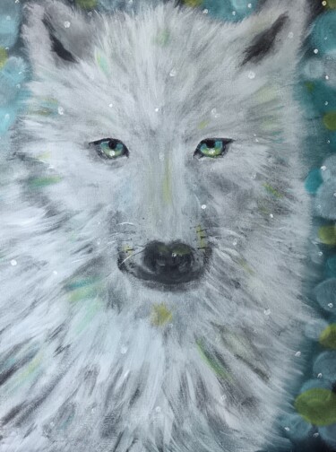 Painting titled "Loup" by Eva Andre, Original Artwork, Acrylic Mounted on Wood Stretcher frame