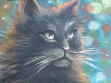 Painting titled "Chat2" by Eva Andre, Original Artwork, Acrylic Mounted on Wood Stretcher frame