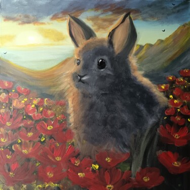 Painting titled "Lapin" by Eva Andre, Original Artwork, Acrylic Mounted on Wood Stretcher frame