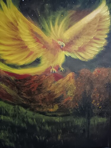 Painting titled "Phoenix" by Eva Andre, Original Artwork, Acrylic Mounted on Wood Stretcher frame