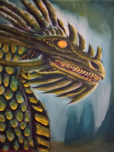 Malarstwo zatytułowany „Dragon2” autorstwa Eva Andre, Oryginalna praca, Akryl Zamontowany na Drewniana rama noszy