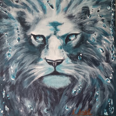Painting titled "Lion" by Eva Andre, Original Artwork, Acrylic Mounted on Wood Stretcher frame