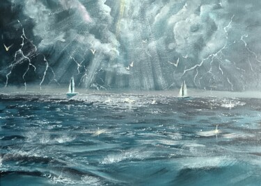 Painting titled "Tempête" by Eva Andre, Original Artwork, Acrylic Mounted on Wood Stretcher frame