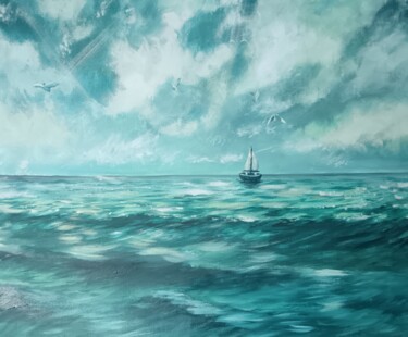 Painting titled "Sea" by Eva Andre, Original Artwork, Acrylic Mounted on Wood Stretcher frame