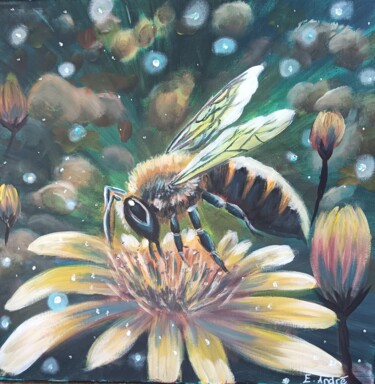 Painting titled "Bee" by Eva Andre, Original Artwork, Acrylic Mounted on Wood Stretcher frame