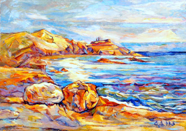 Painting titled "Au bord de mer mer…" by Eva Ars, Original Artwork, Oil