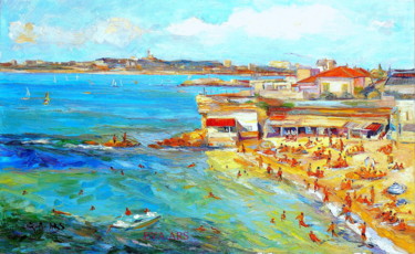 Pittura intitolato "La plage - Marseille" da Eva Ars, Opera d'arte originale, Olio