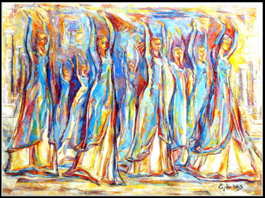 Painting titled "la danse des hirond…" by Eva Ars, Original Artwork, Oil