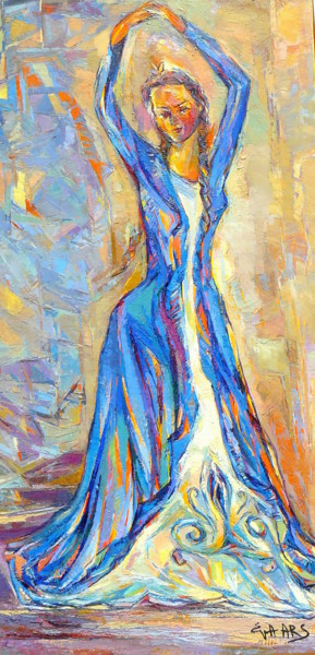 Peinture intitulée "La danseuse en bleu" par Eva Ars, Œuvre d'art originale, Huile