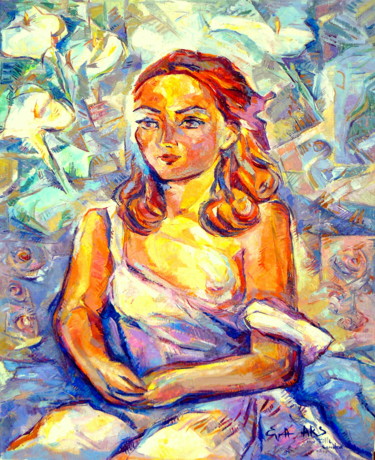 Schilderij getiteld "Sandra" door Eva Ars, Origineel Kunstwerk, Olie