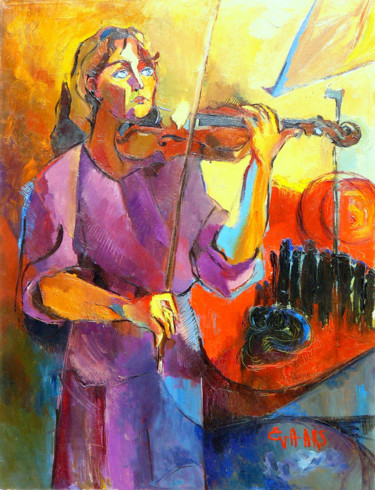 Pittura intitolato "La violoniste" da Eva Ars, Opera d'arte originale, Olio