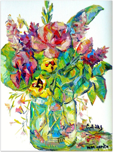 Pintura titulada "les fleurs de print…" por Eva Ars, Obra de arte original, Oleo