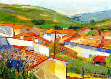 Painting titled "Le village de Prove…" by Eva Ars, Original Artwork, Oil