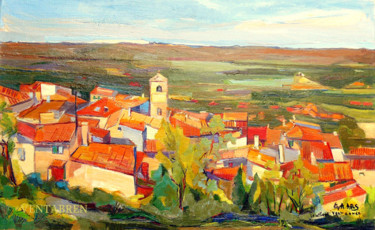 Painting titled "le village de Prove…" by Eva Ars, Original Artwork, Oil