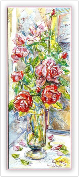 Peinture intitulée "Les Roses dans le v…" par Eva Ars, Œuvre d'art originale, Aquarelle Monté sur Verre
