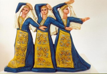 Peinture intitulée "Les Trois danseuses" par Eva Ars, Œuvre d'art originale, Argile