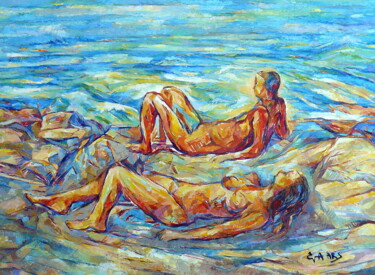 Картина под названием "au soleil au bod de…" - Eva Ars, Подлинное произведение искусства, Масло