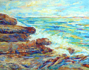 Painting titled "les roches au bord…" by Eva Ars, Original Artwork, Oil