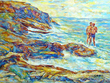 Pintura intitulada "la      mer" por Eva Ars, Obras de arte originais, Óleo